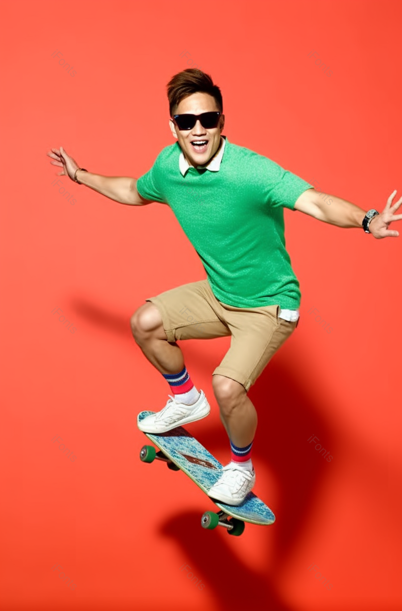 红色背景时尚活力的青年男人玩滑板,高清,摄影图,摄影图片,图片大全,摄影图免费下载